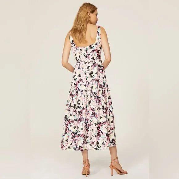 Aidan AIDAN MATTOX Floral Print Square Neck Satin Sleeveless Midi Dress Size 12